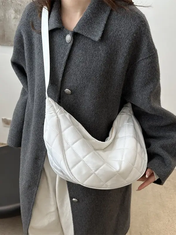 White Rhombic Quilted Shoulder Bag for Women - Image 7