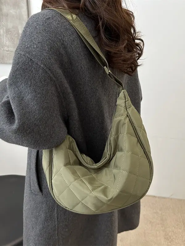 White Rhombic Quilted Shoulder Bag for Women - Image 8