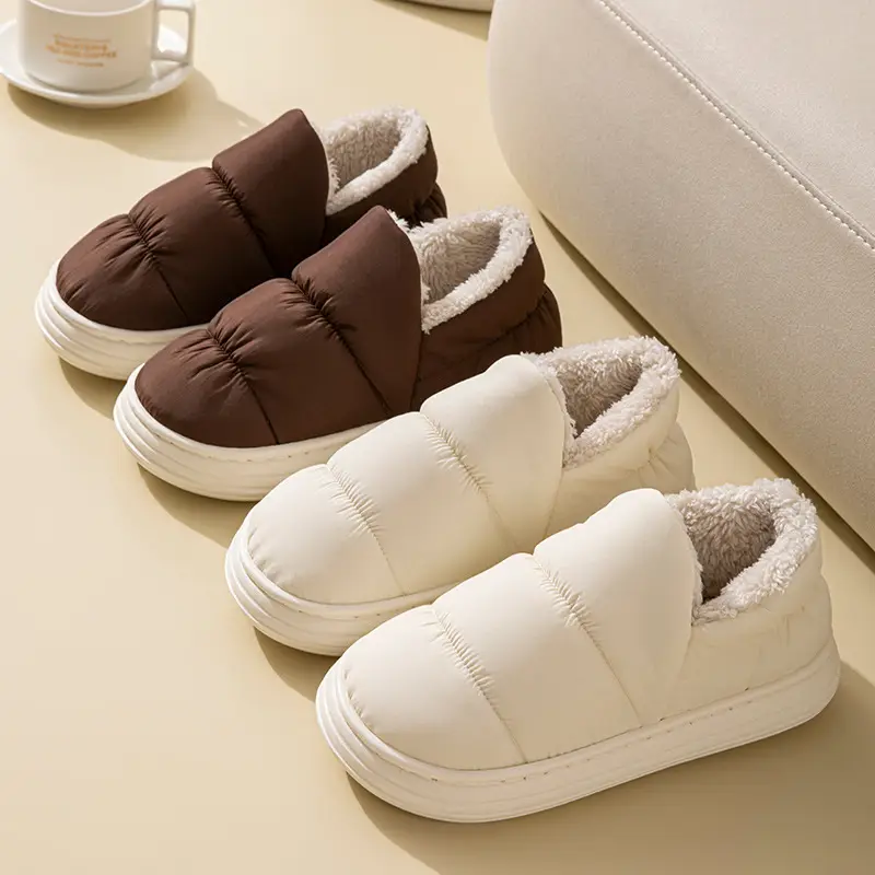 Waterproof Cotton Slippers Men's Winter Silent fleece-lined Warm Thick Bottom Heel Deodorant Down Cloth Cotton Slippers Women's Winter - Image 17
