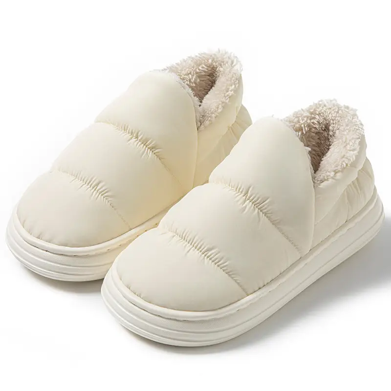 Waterproof Cotton Slippers Men's Winter Silent fleece-lined Warm Thick Bottom Heel Deodorant Down Cloth Cotton Slippers Women's Winter - Image 20