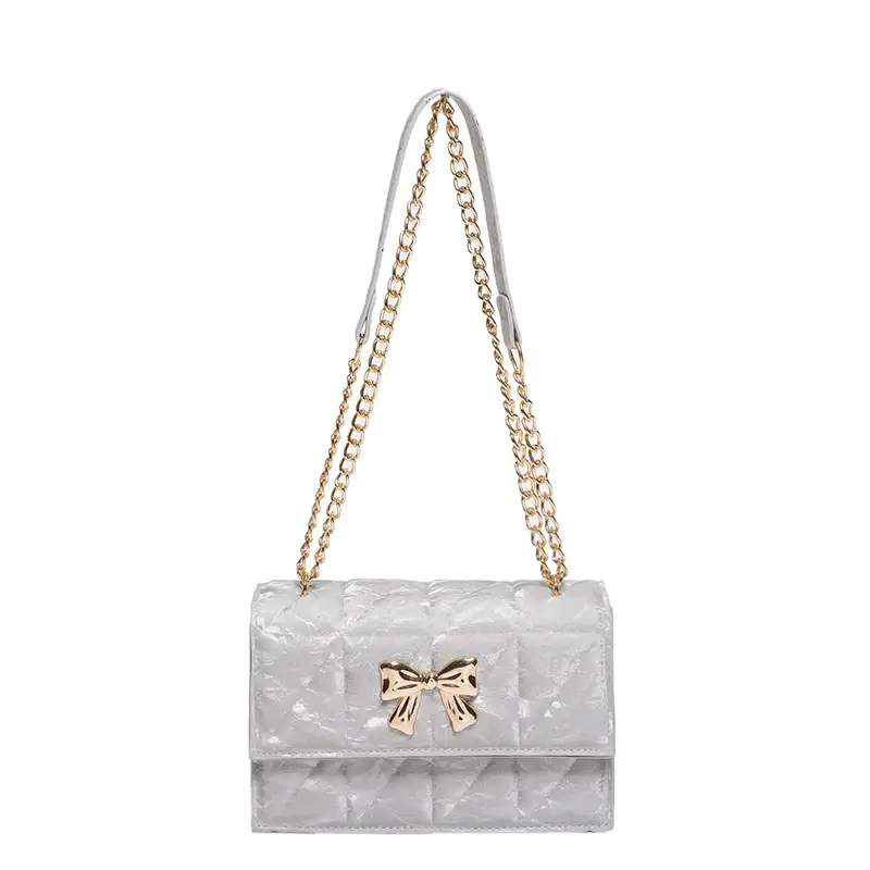 Women's Diamond Bow Chain Shoulder Bag White - Image 9