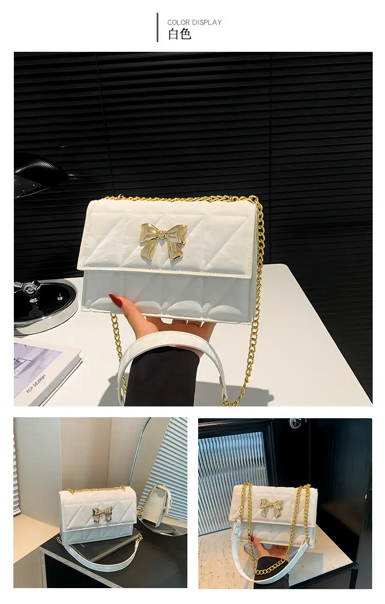 Women's Diamond Bow Chain Shoulder Bag White — feature 10
