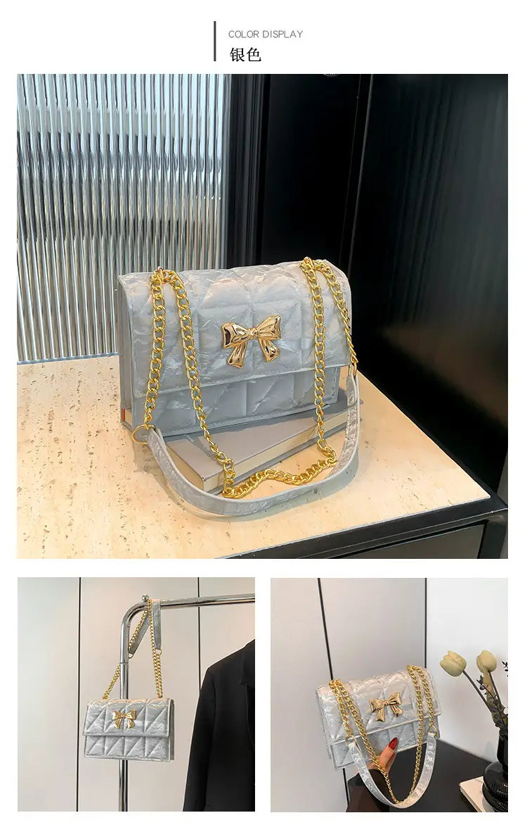 Women's Diamond Bow Chain Shoulder Bag White — feature 11