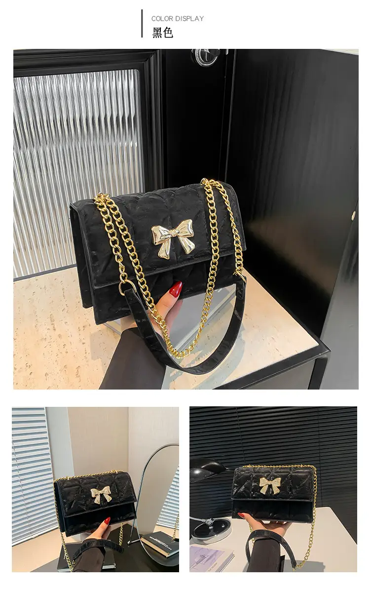 Women's Diamond Bow Chain Shoulder Bag White — feature 13