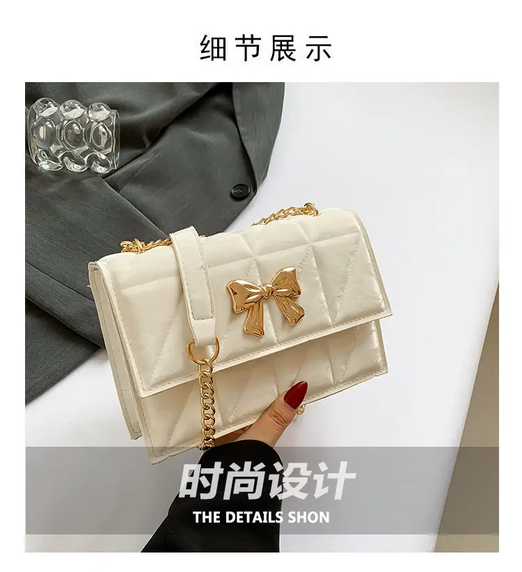 Women's Diamond Bow Chain Shoulder Bag White — feature 3