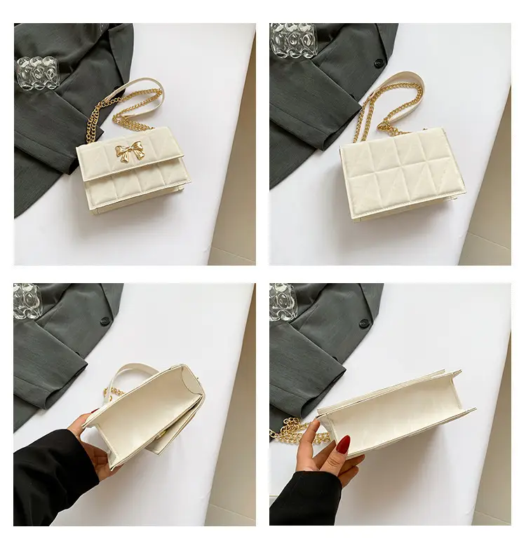 Women's Diamond Bow Chain Shoulder Bag White — feature 8