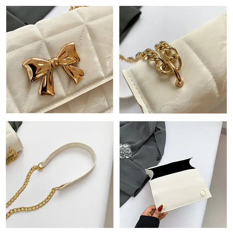 Women's Diamond Bow Chain Shoulder Bag White — feature 9