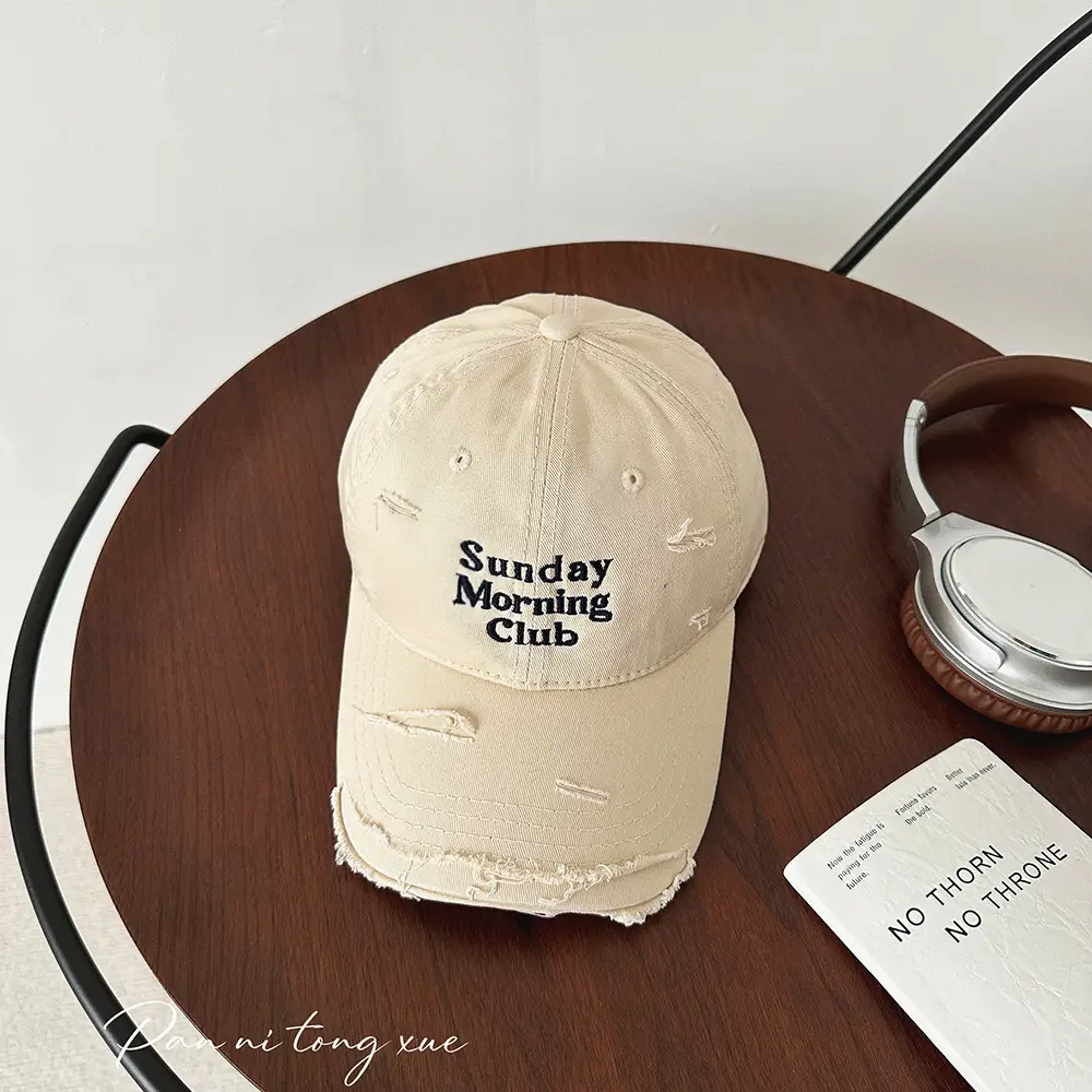 Sunday Morning Club Washed Cap Men Women Beige