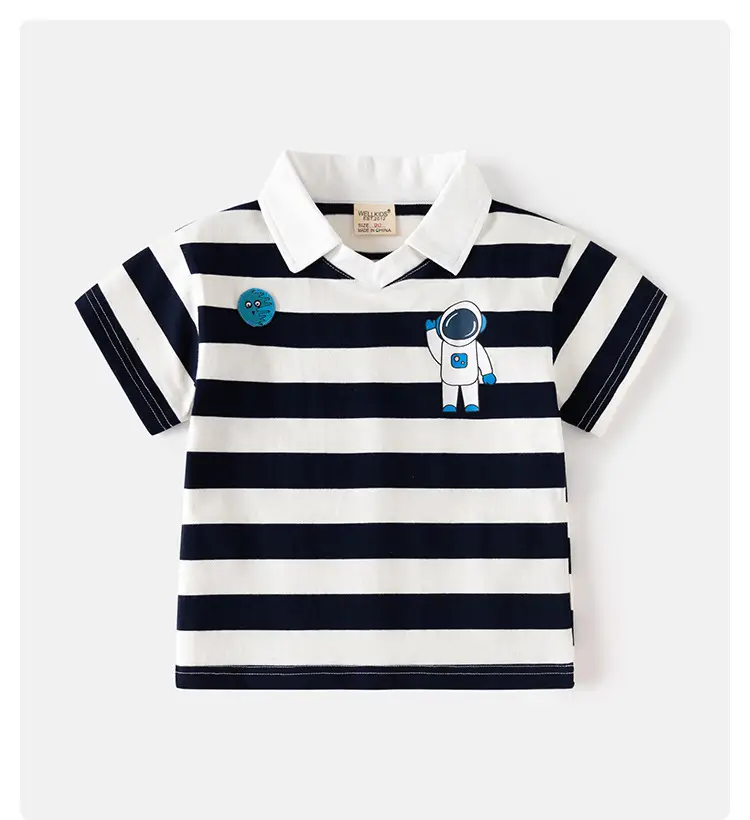 2025 Boys Striped Polo Shirt Navy White Kids Casual Short Sleeve — feature 1