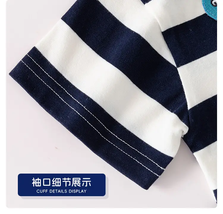 2025 Boys Striped Polo Shirt Navy White Kids Casual Short Sleeve — feature 11