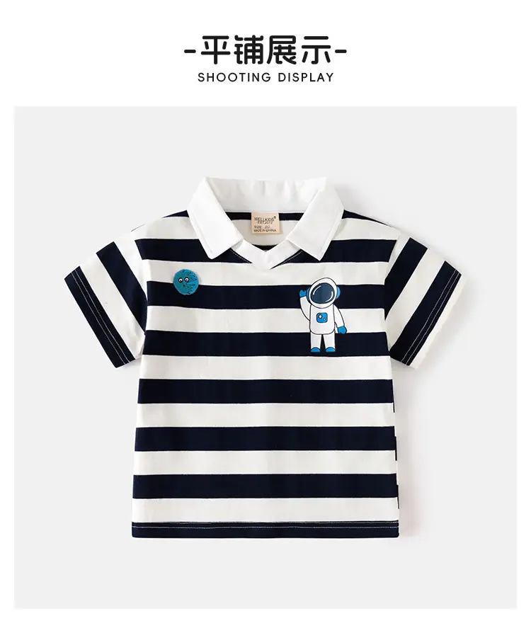 2025 Boys Striped Polo Shirt Navy White Kids Casual Short Sleeve — feature 8