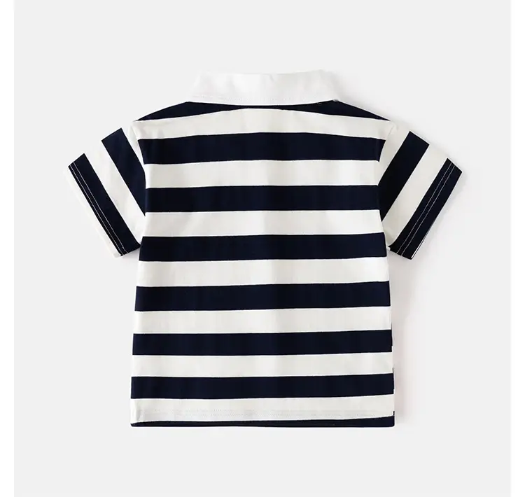 2025 Boys Striped Polo Shirt Navy White Kids Casual Short Sleeve — feature 9