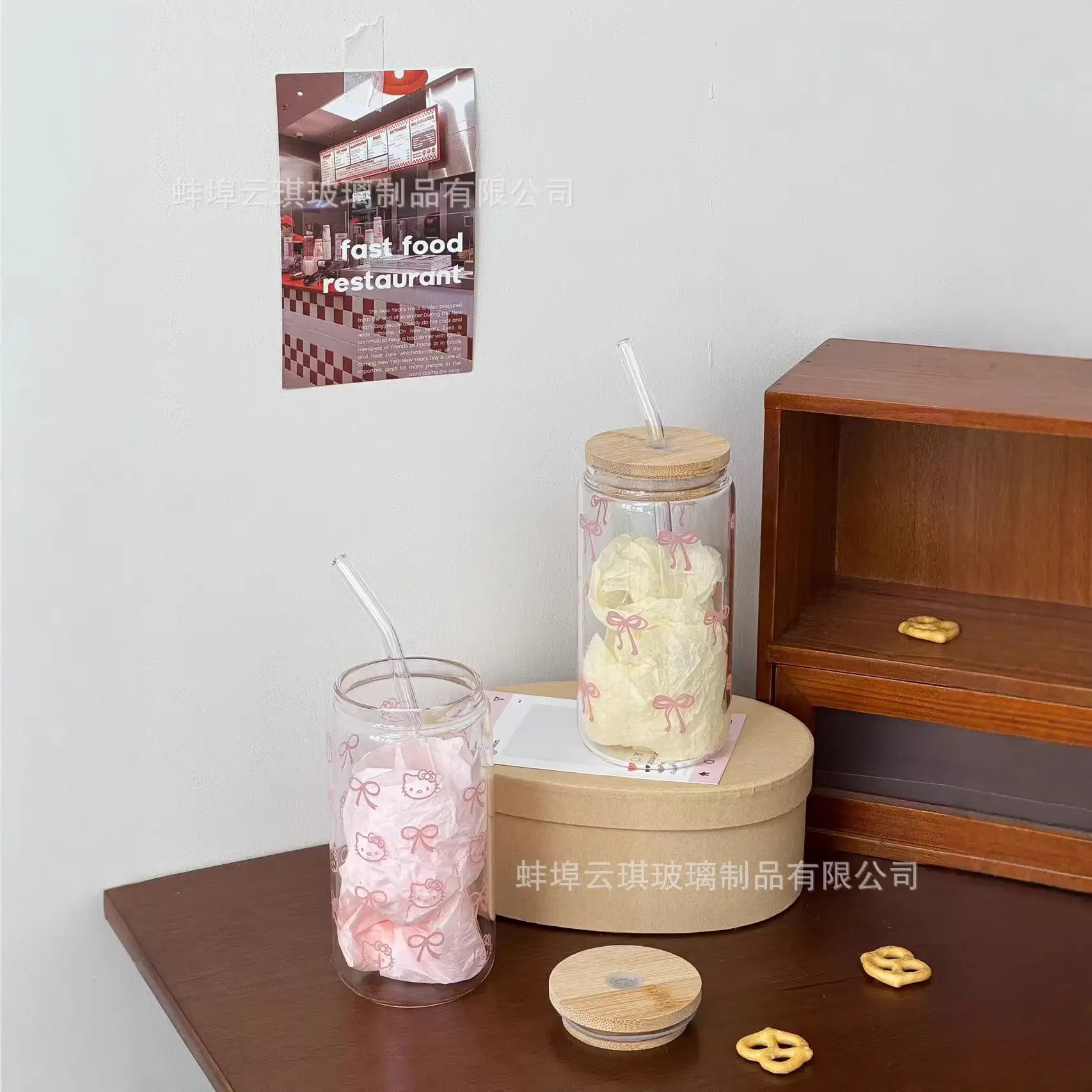 Cross-Border Cute Glass Cup with Lid & Decal - Image 18
