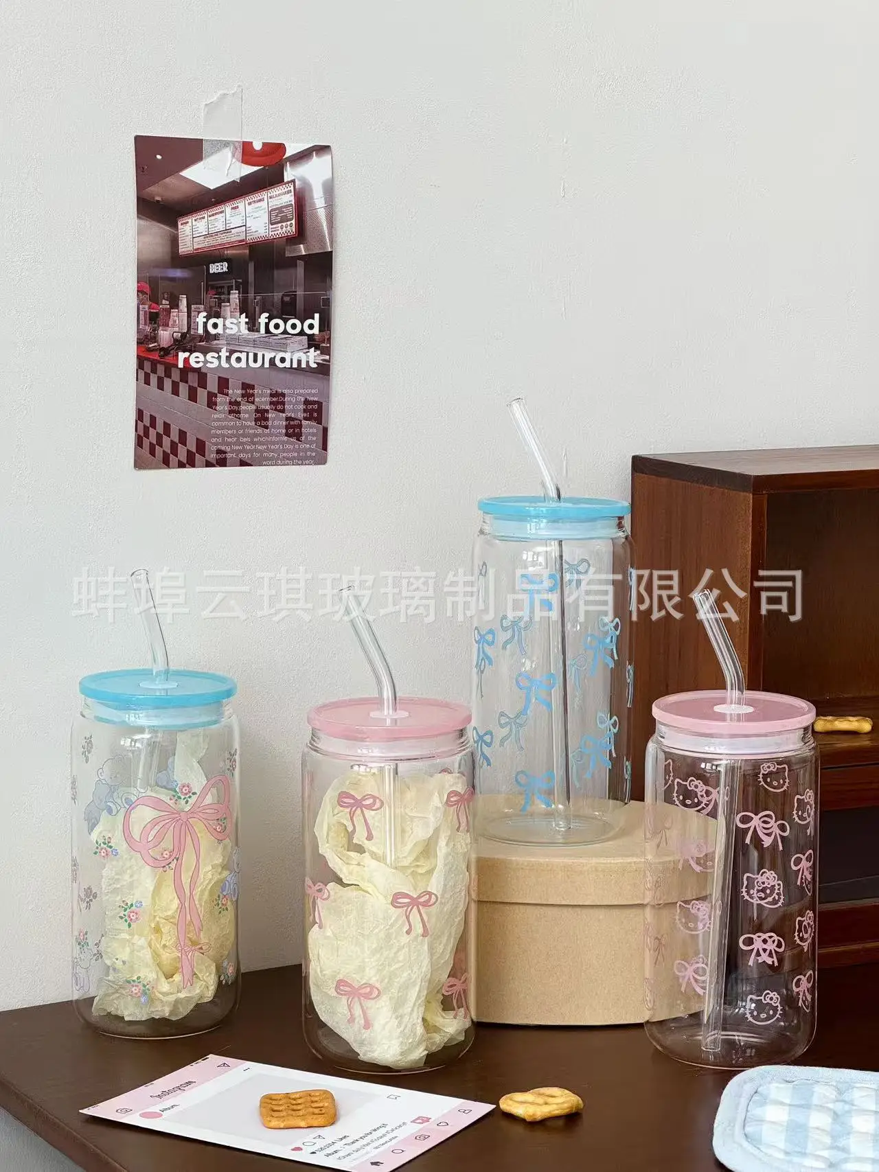 Cross-Border Cute Glass Cup with Lid & Decal — feature 1