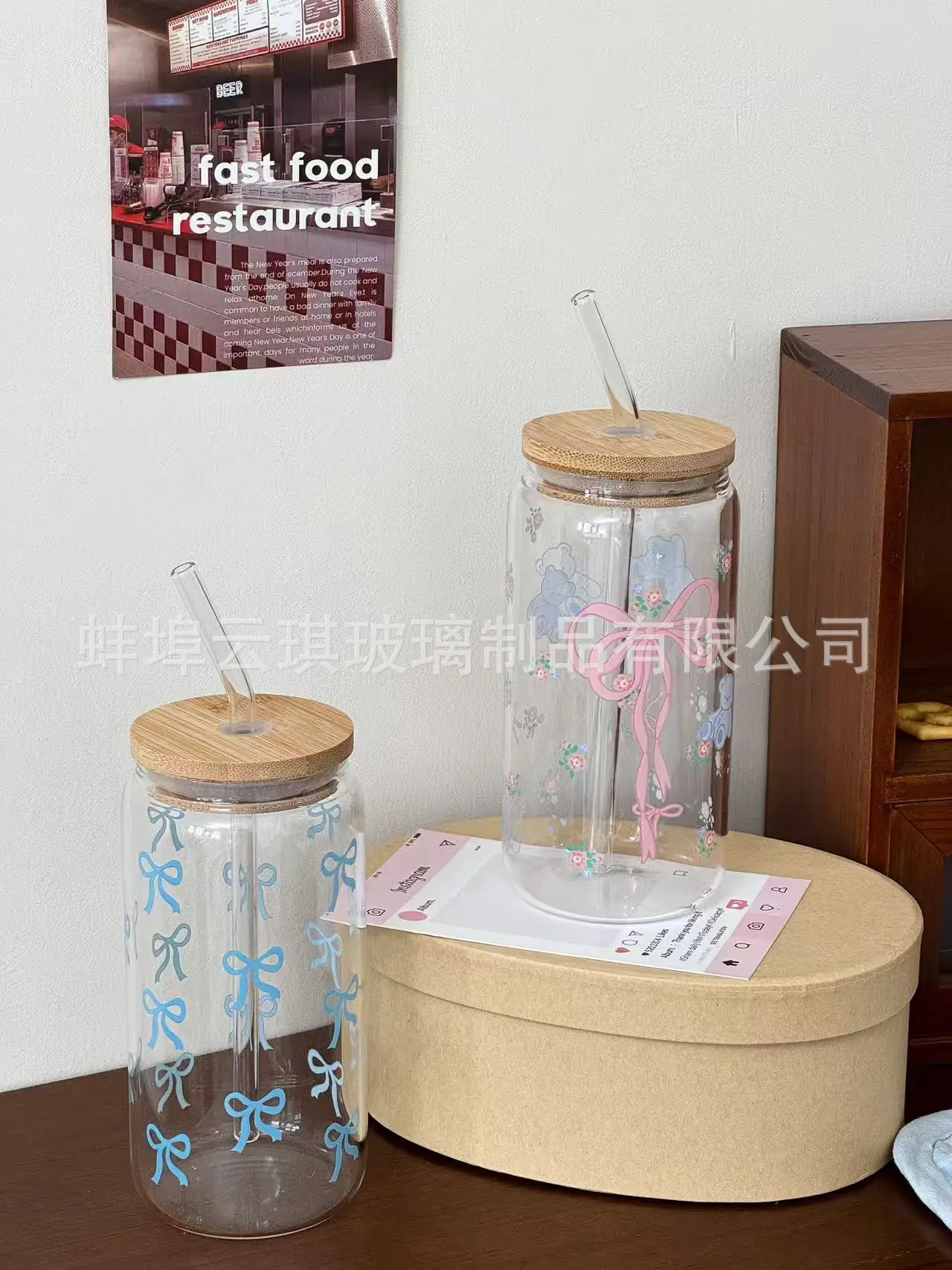 Cross-Border Cute Glass Cup with Lid & Decal — feature 14