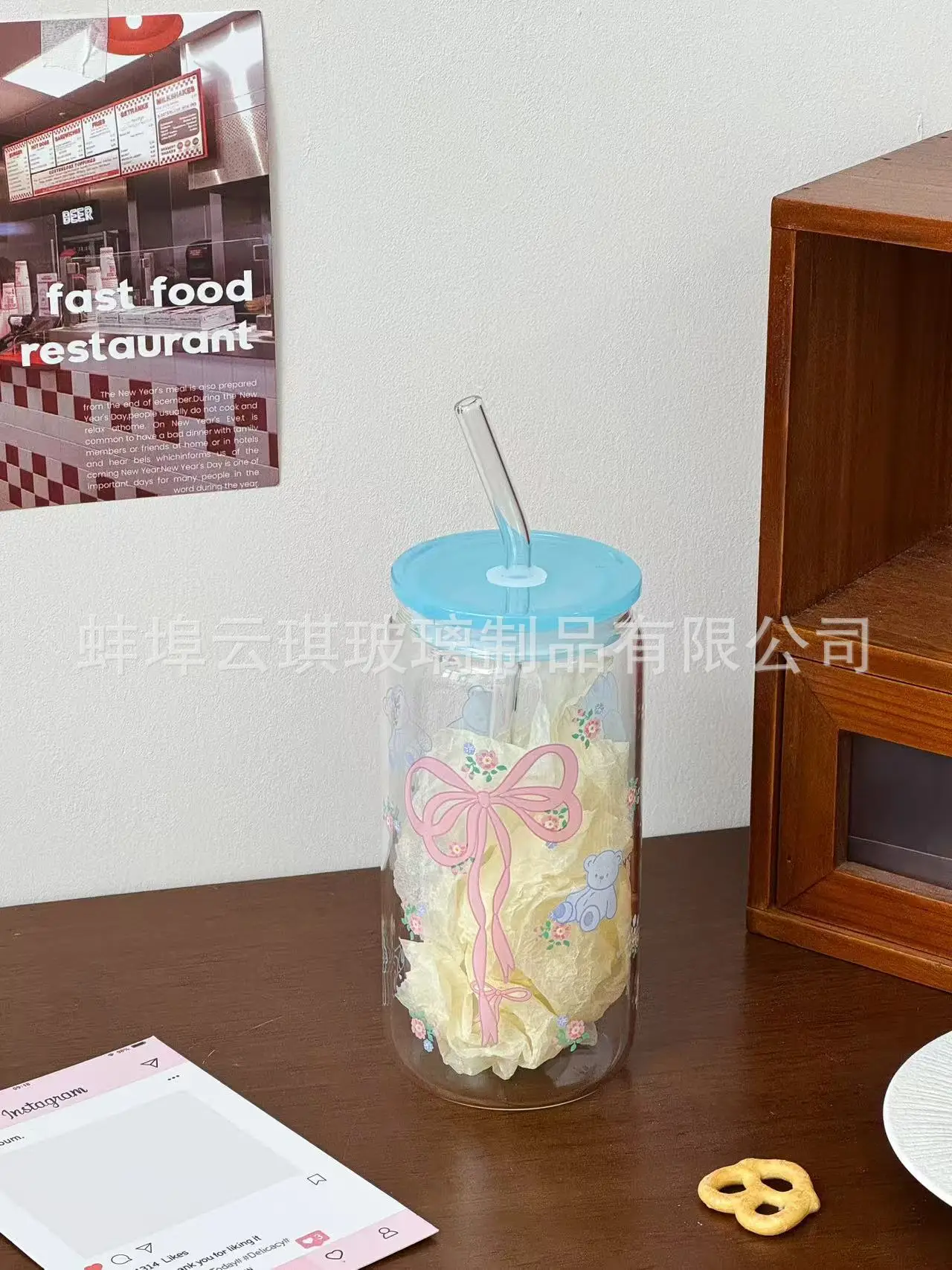Cross-Border Cute Glass Cup with Lid & Decal — feature 8