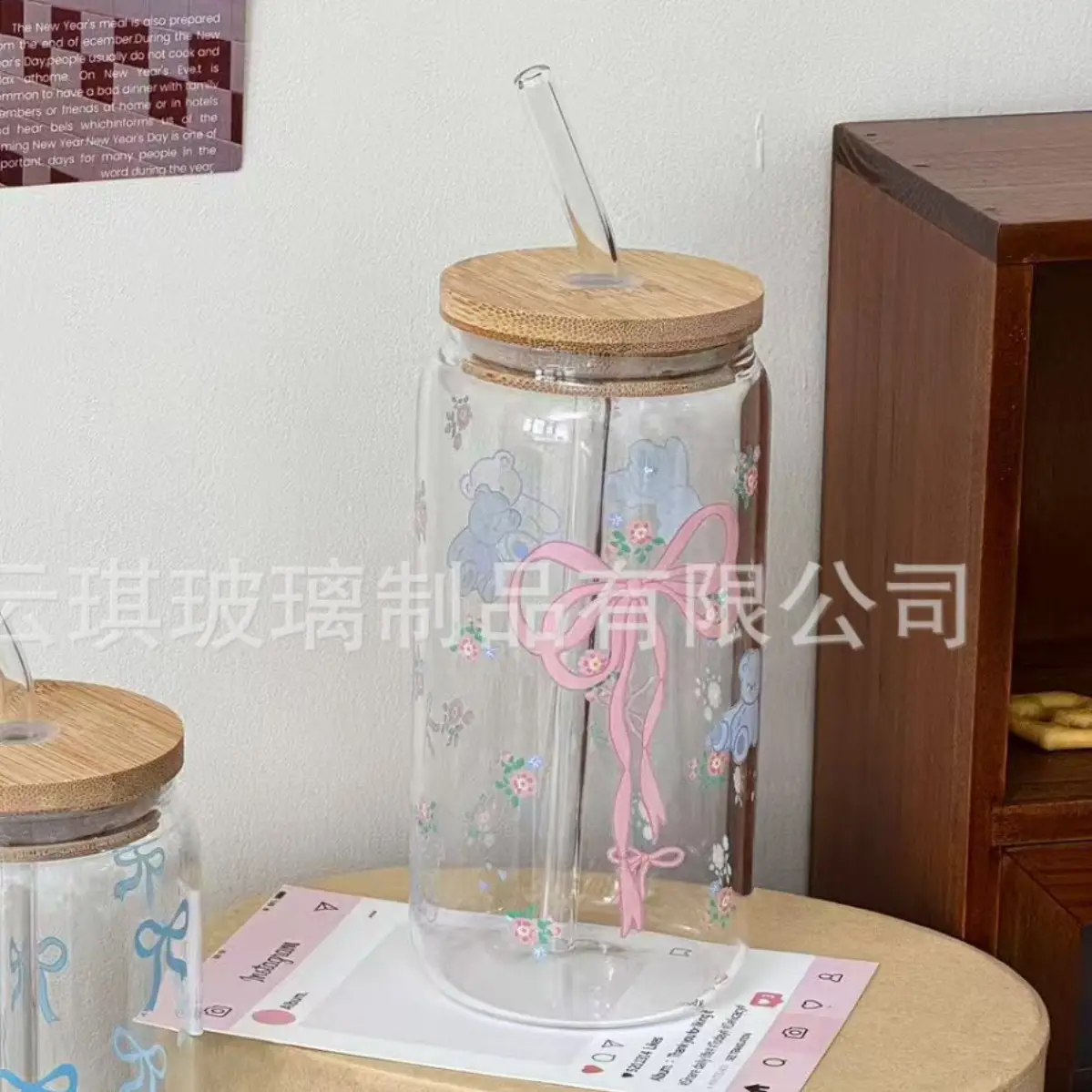 Cross-Border Cute Glass Cup with Lid & Decal - Image 3