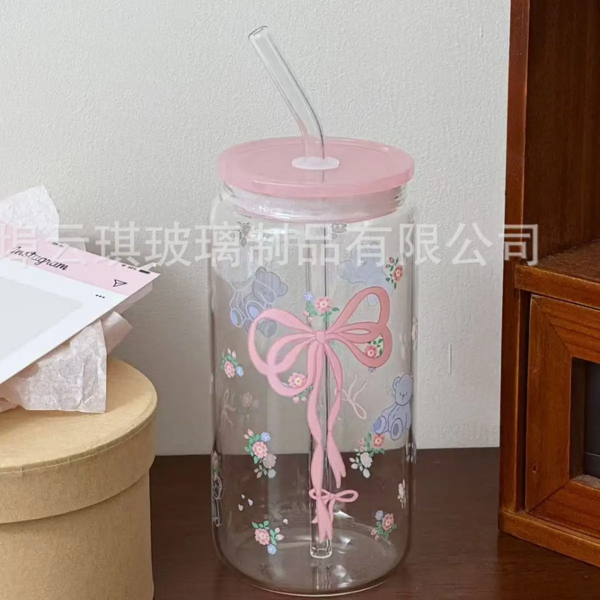 Cross-Border Cute Glass Cup with Lid & Decal - Image 9