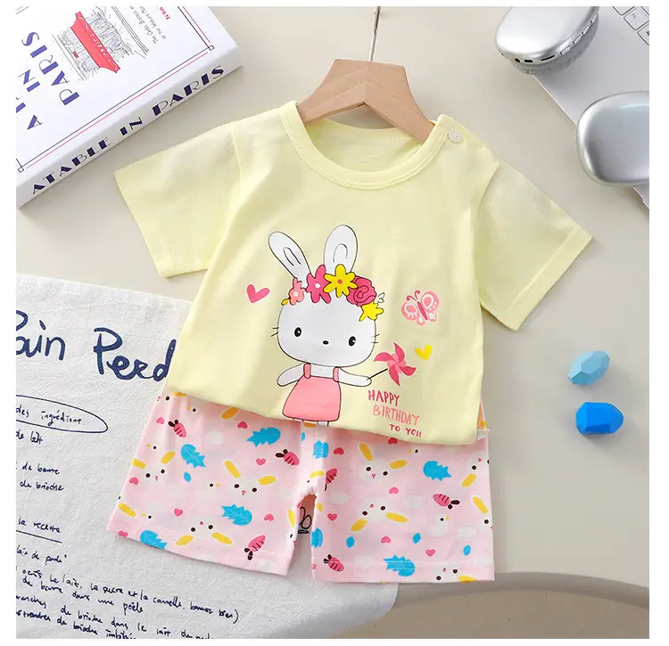 New Boys Cotton Bunny Print Suit Yellow Pink — feature 15