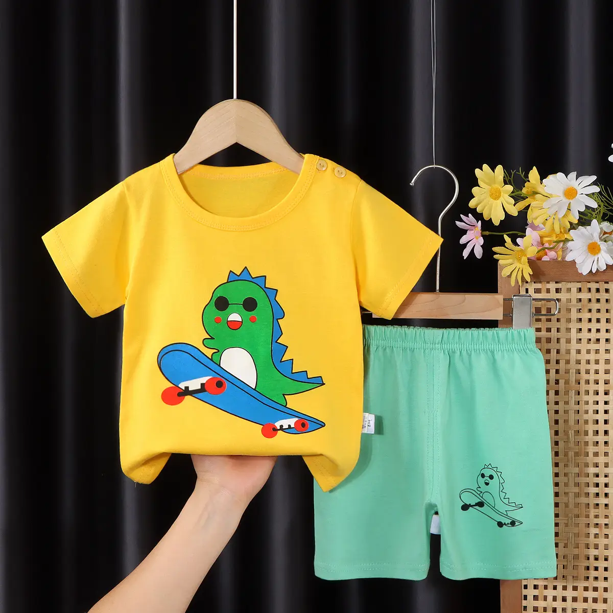 New Boys Cotton Bunny Print Suit Yellow Pink - Image 16