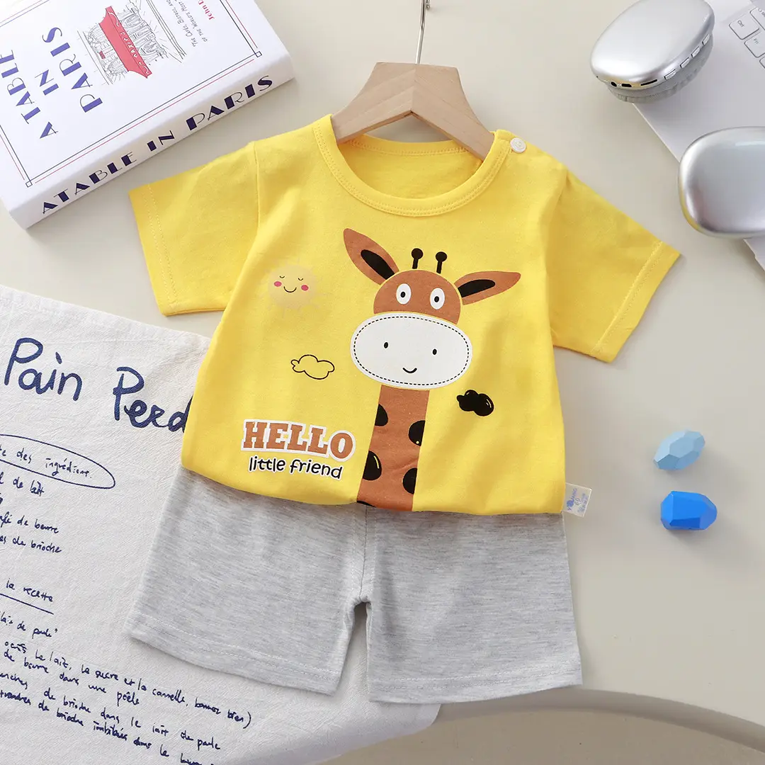 New Boys Cotton Bunny Print Suit Yellow Pink - Image 3