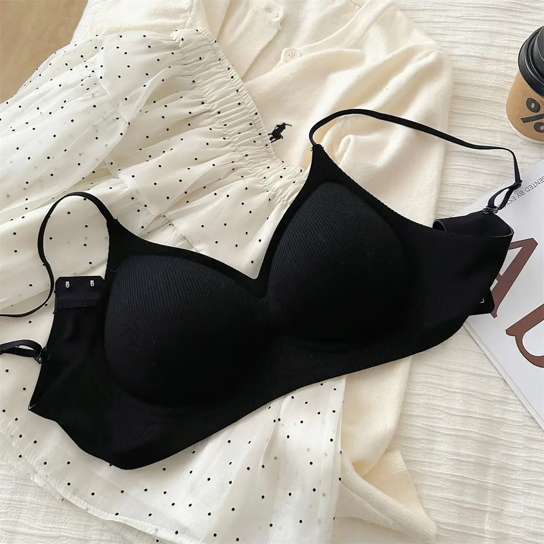 Traceless Sports Underwear Women's One-piece Fixed Cup Small Chest Push-up Large Caricature Chest No Steel Ring Thin Shoulder Bra