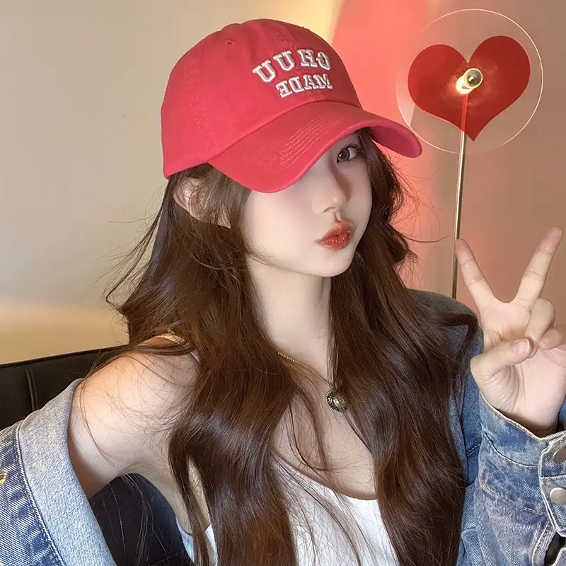 Red Korean Style 3D Letter Embroidered Cap - Image 2