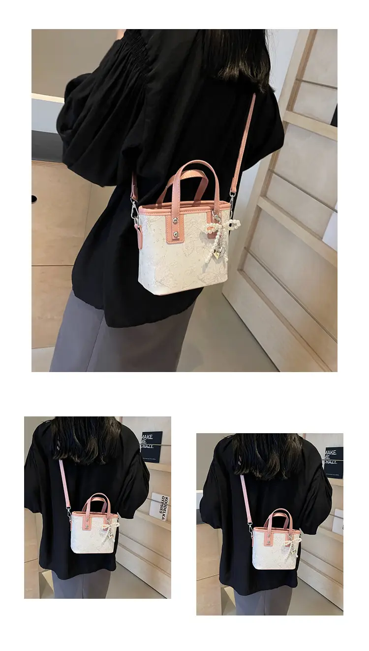 Women's Grey Embroidered Shoulder Bag with Pearl Tassel — feature 13