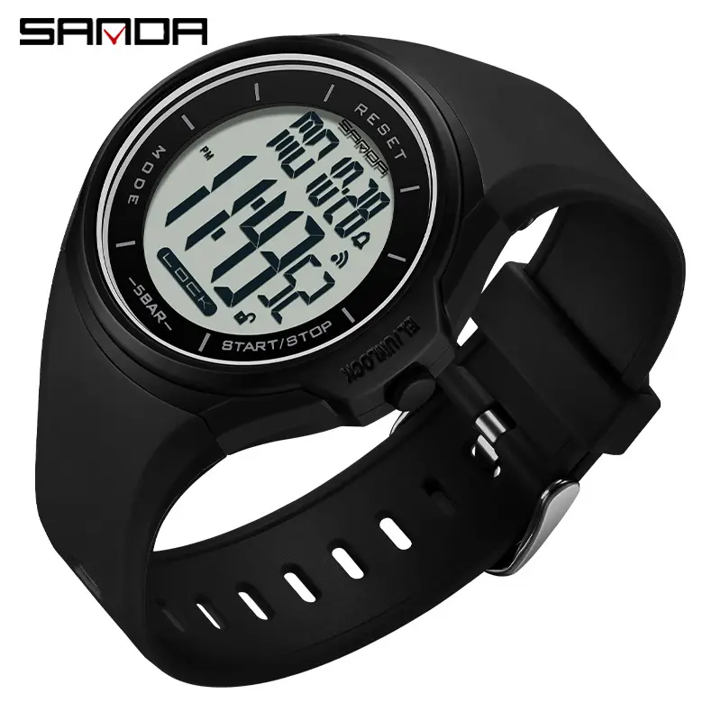 SANDA Touch Screen Digital Watch Black Green Military Style