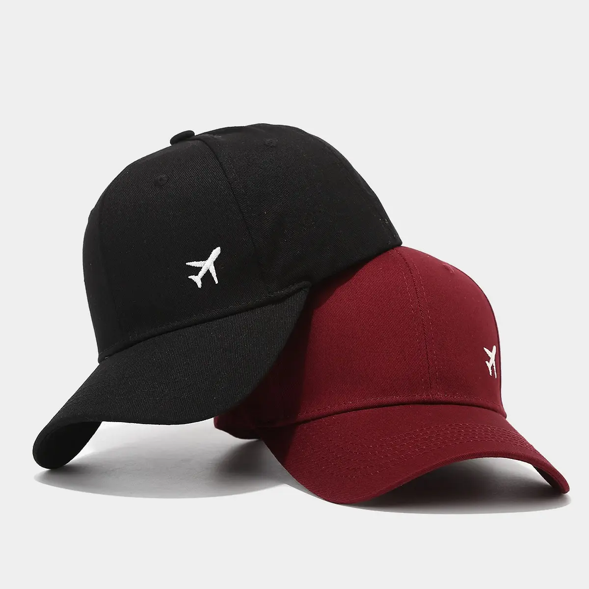 Men's Red Embroidered Baseball Cap with Airplane Logo - Image 8