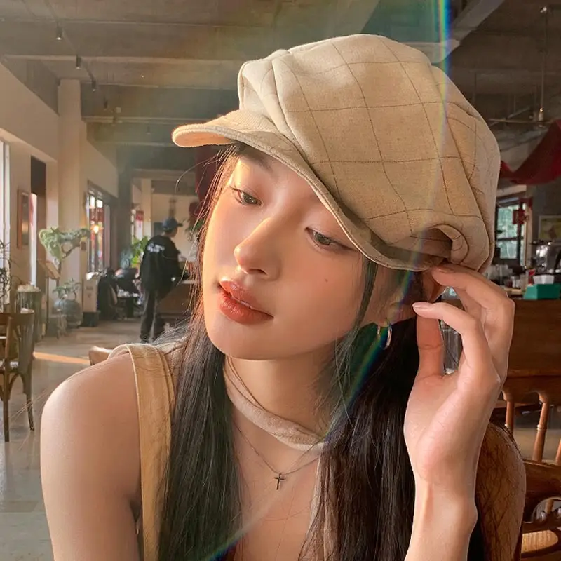 Women's Grey Pleated Beret Cap Spring Summer Wear