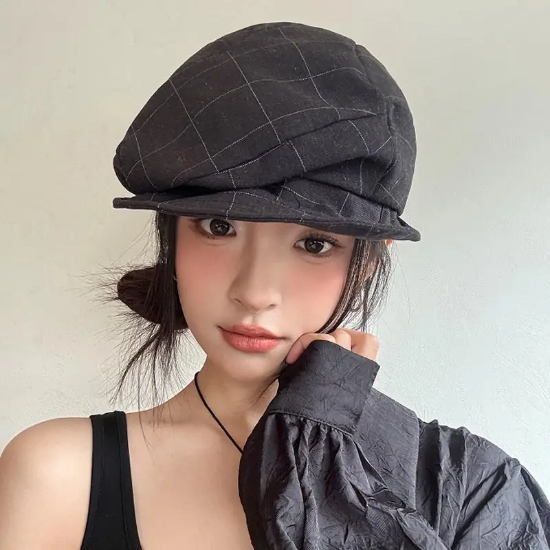 Women's Grey Pleated Beret Cap Spring Summer Wear