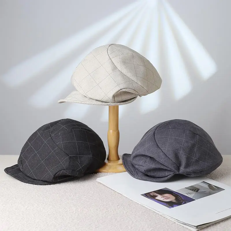 Women's Grey Pleated Beret Cap Spring Summer Wear