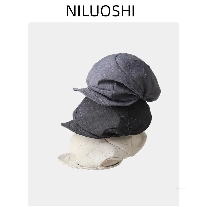 Women's Grey Pleated Beret Cap Spring Summer Wear