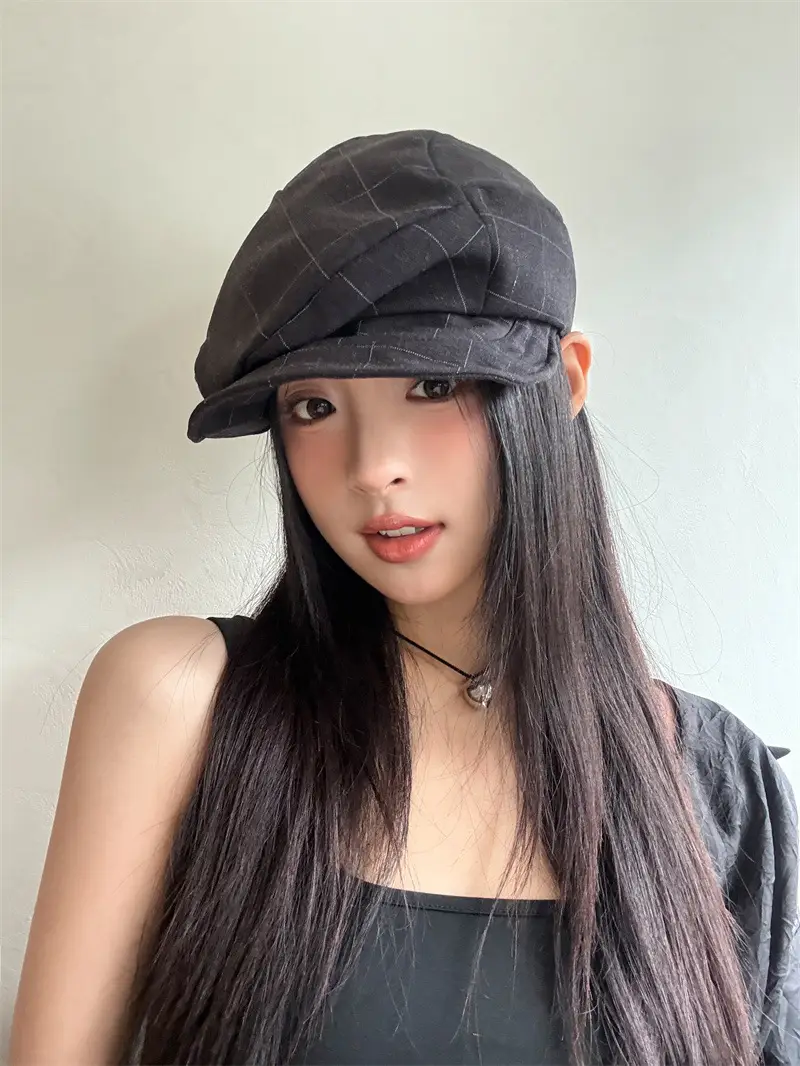 Women's Grey Pleated Beret Cap Spring Summer Wear — feature 10