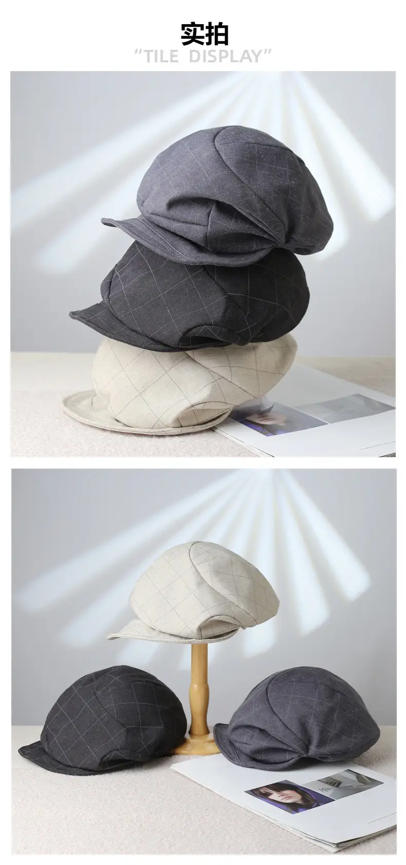 Women's Grey Pleated Beret Cap Spring Summer Wear — feature 2