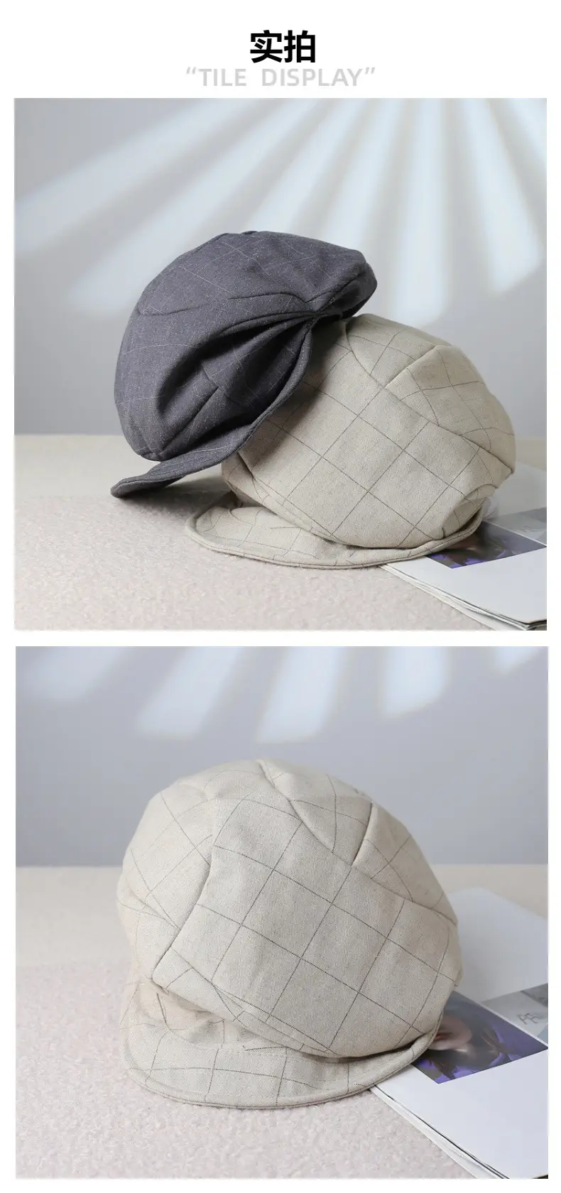 Women's Grey Pleated Beret Cap Spring Summer Wear — feature 3