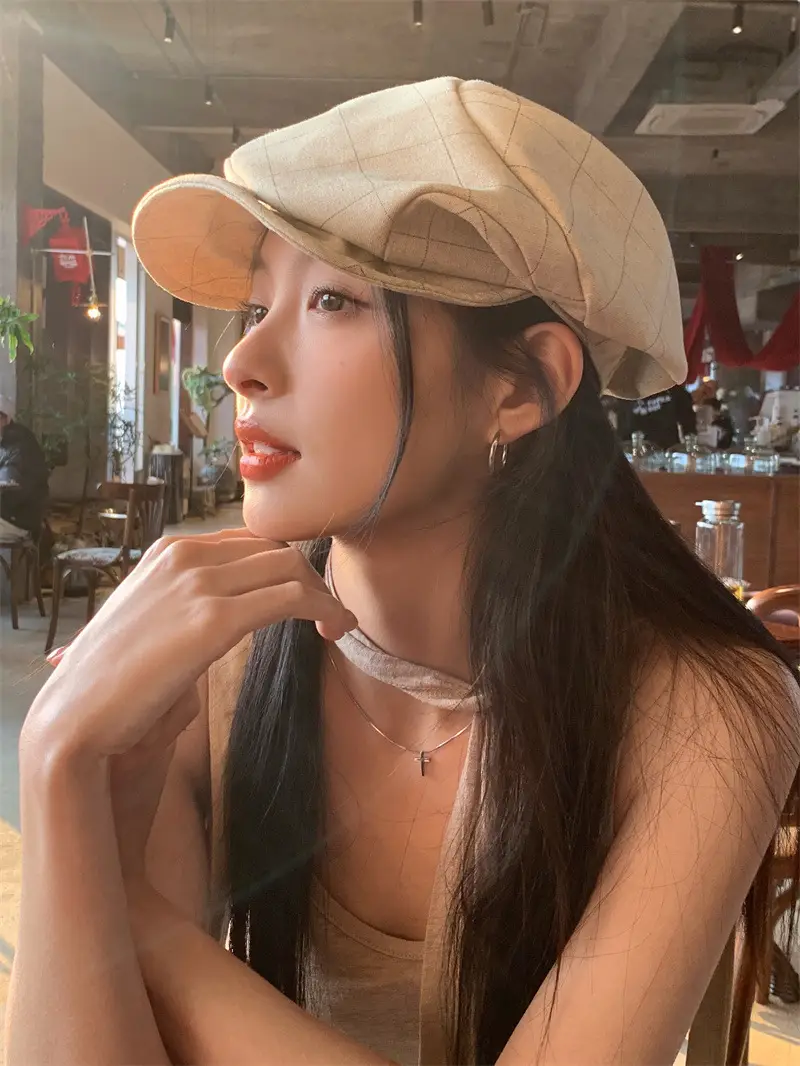 Women's Grey Pleated Beret Cap Spring Summer Wear — feature 6