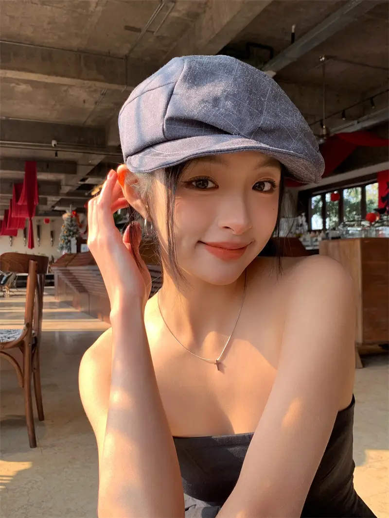Women's Grey Pleated Beret Cap Spring Summer Wear — feature 7