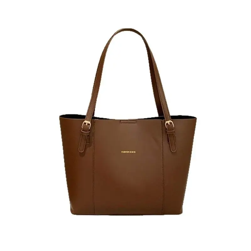 Vintage Brown Beige Shoulder Tote Bag for Women