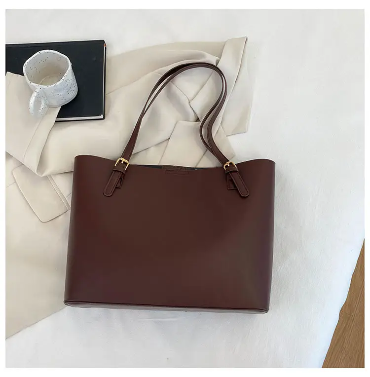 Vintage Brown Beige Shoulder Tote Bag for Women