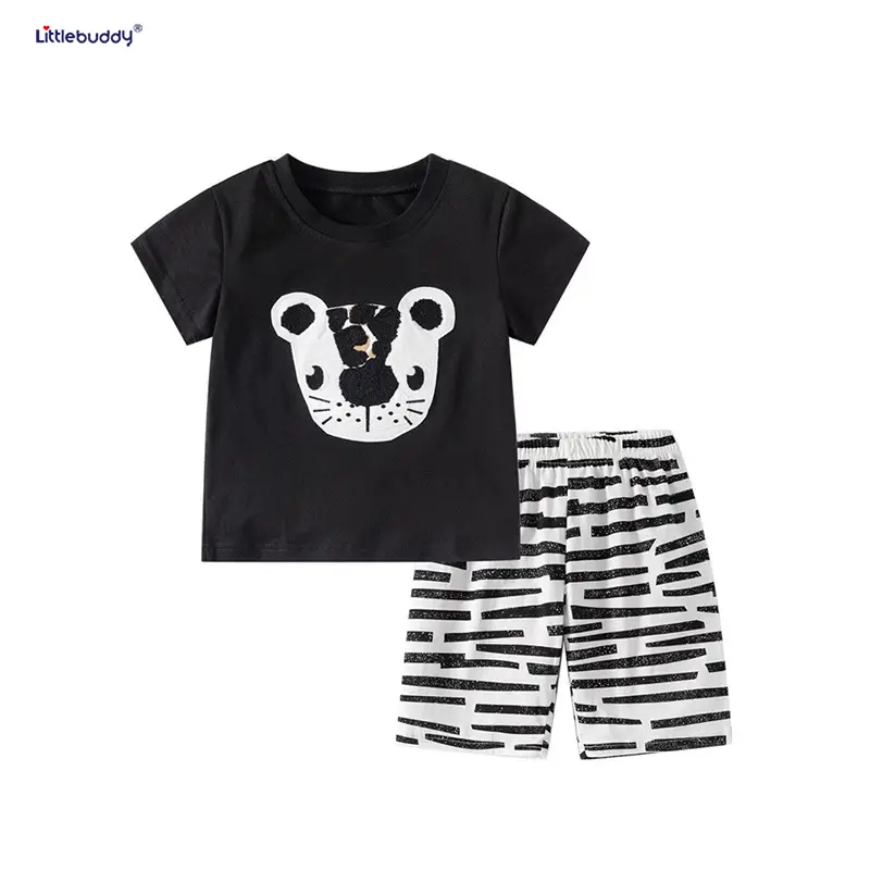 Cross-Border Kids Short Sleeve Cotton Suit Brown Leopard Print - Image 5