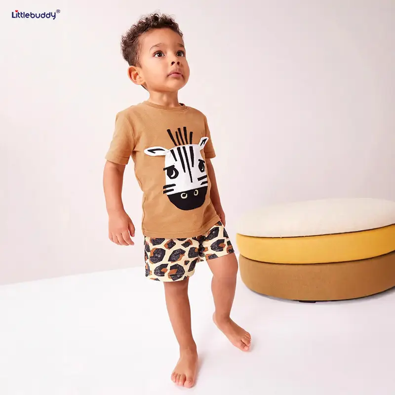 Cross-Border Kids Short Sleeve Cotton Suit Brown Leopard Print - Image 6