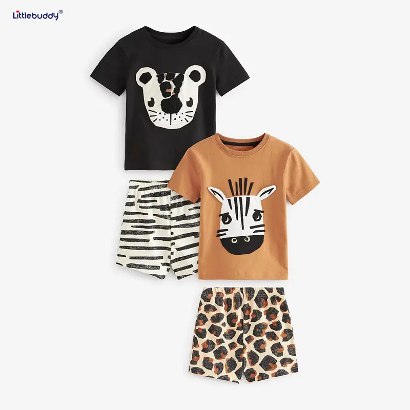 Cross-Border Kids Short Sleeve Cotton Suit Brown Leopard Print - Image 7