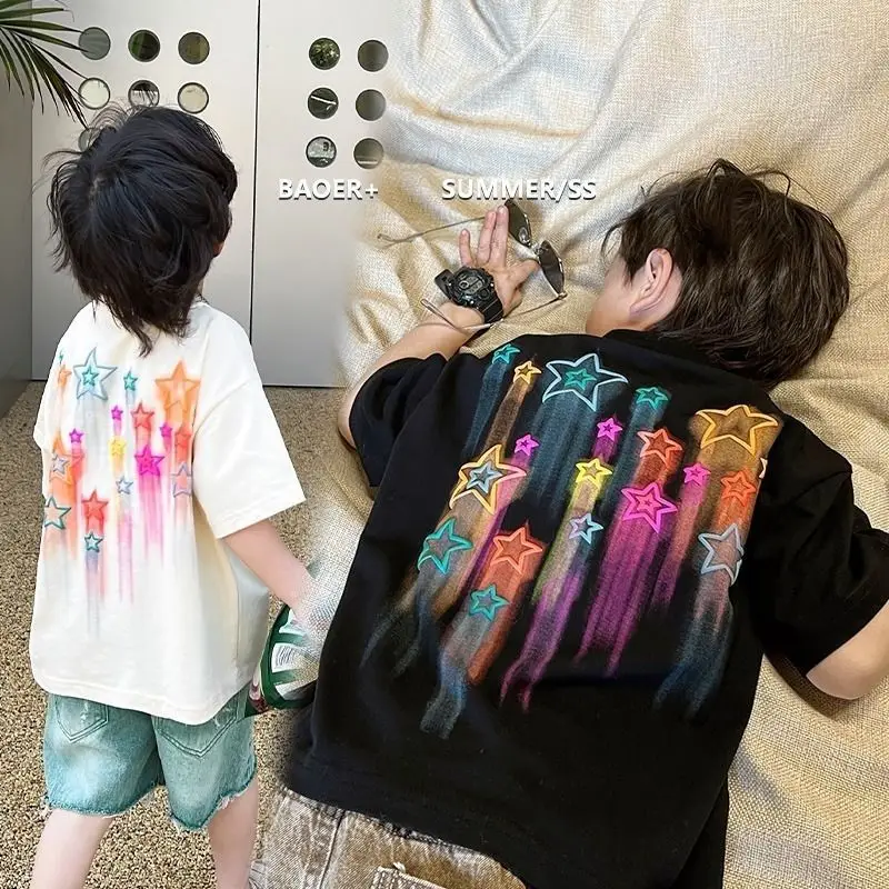 2025 Super Cool Boys T-Shirt Black 100% Cotton Summer