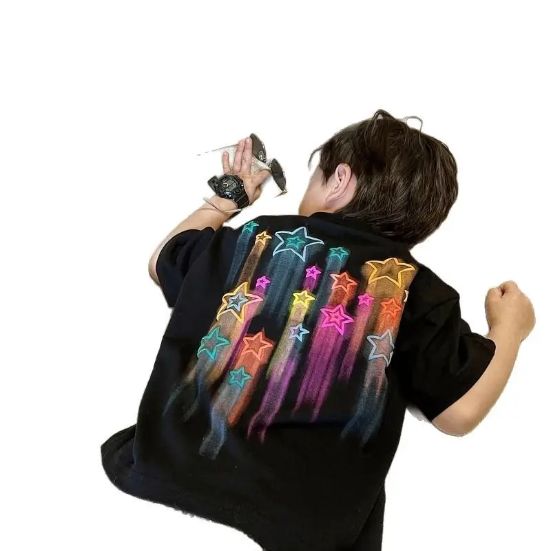 2025 Super Cool Boys T-Shirt Black 100% Cotton Summer
