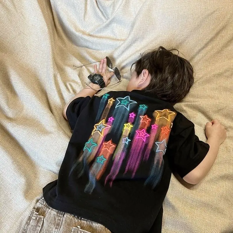 2025 Super Cool Boys T-Shirt Black 100% Cotton Summer