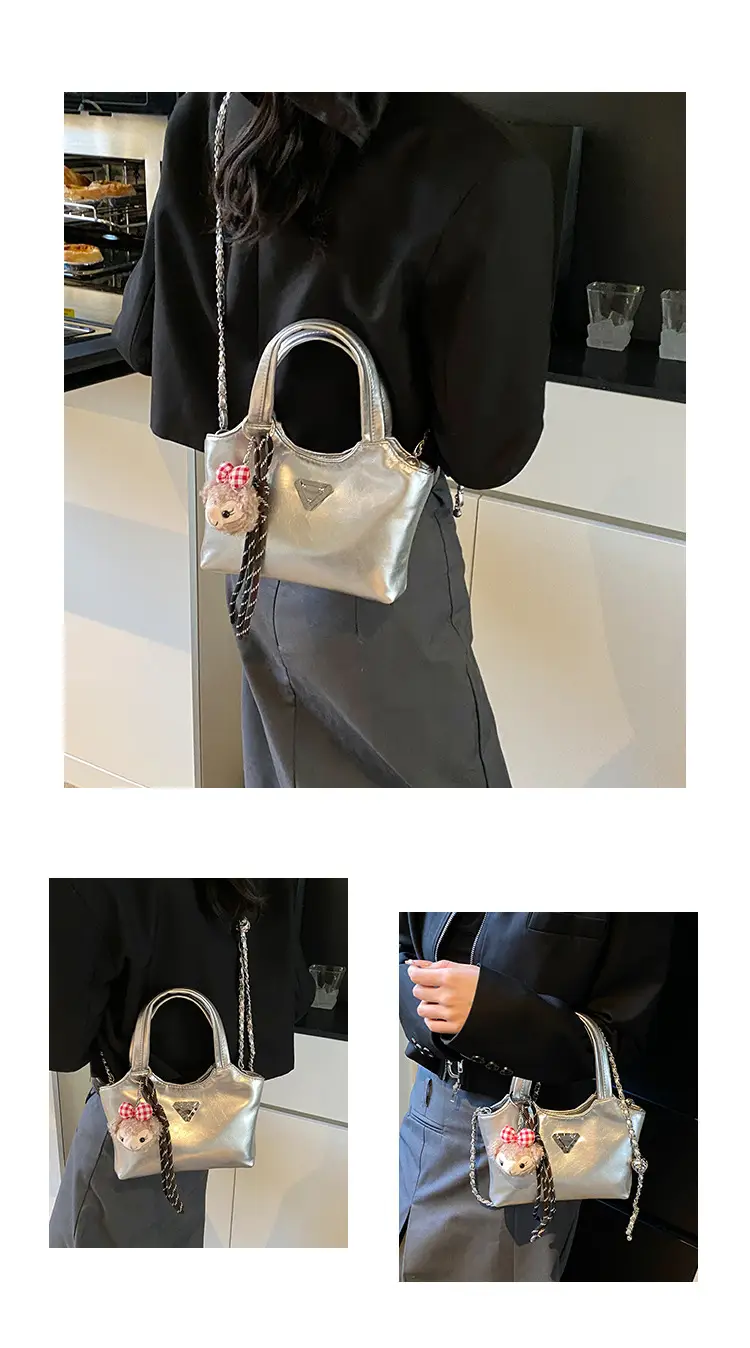 Women's Silver Chain Shoulder Bag with Cute Doll Design — feature 12