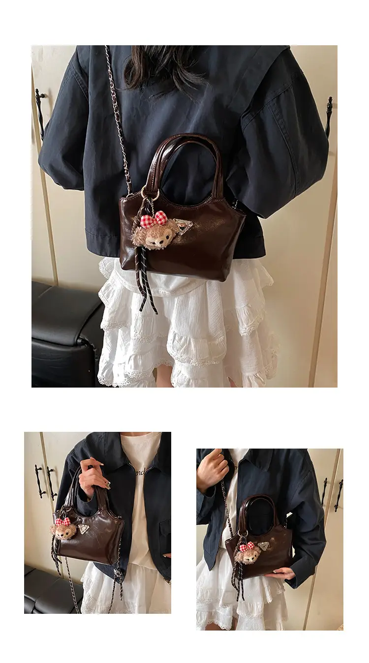 Women's Silver Chain Shoulder Bag with Cute Doll Design — feature 13