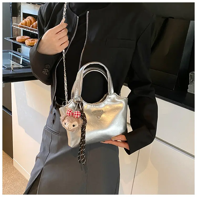Women's Silver Chain Shoulder Bag with Cute Doll Design — feature 22